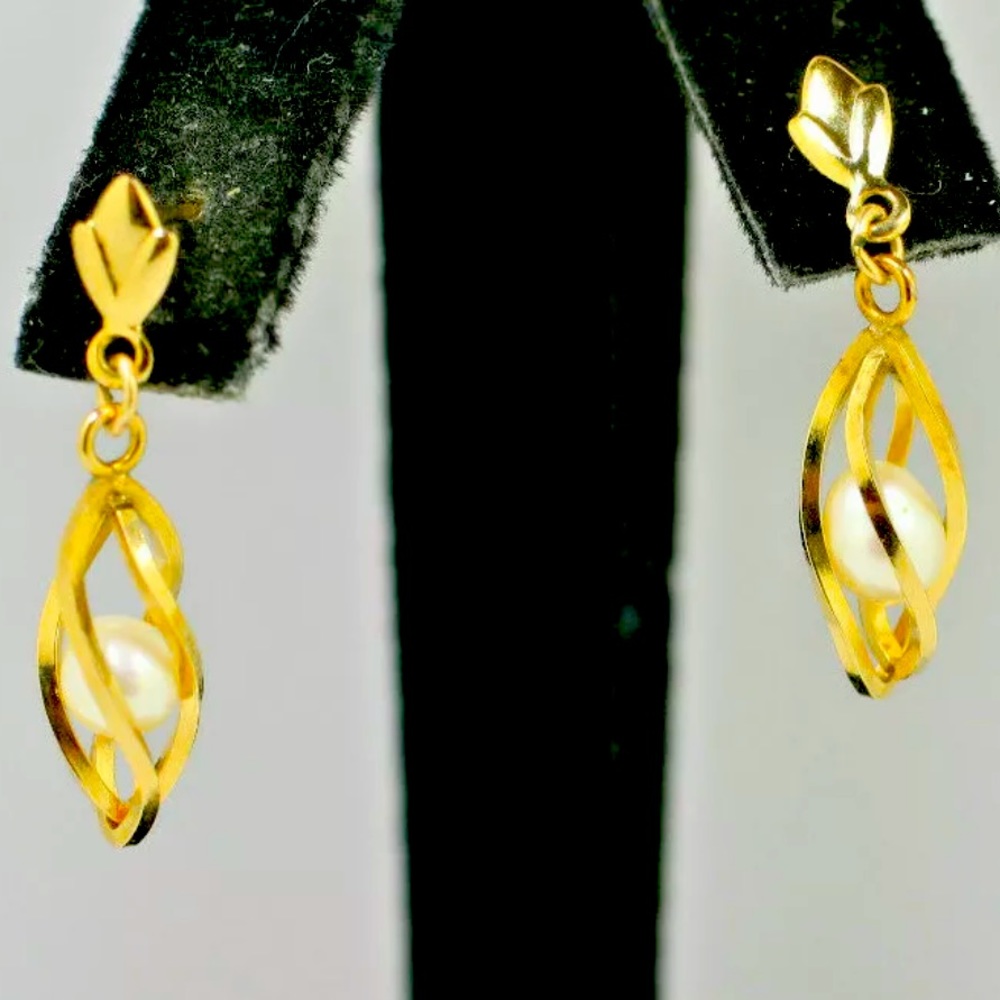 NOT FOR SALE ALREADY SOLD SORRY 14K Gold White Pearls in Cages Dangle Earrings